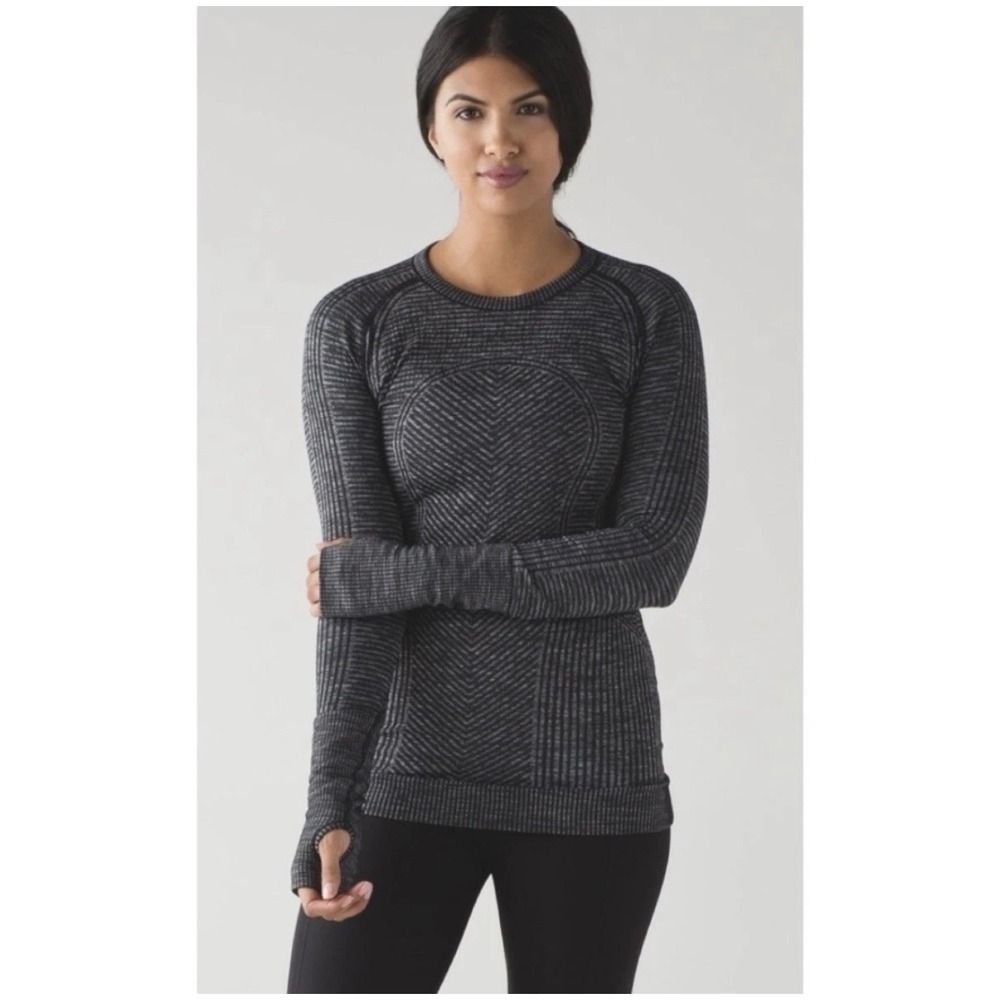 Lululemon Rest Less Pullover Womens S Black Gray Seamless Long Sleeve Thumbholes